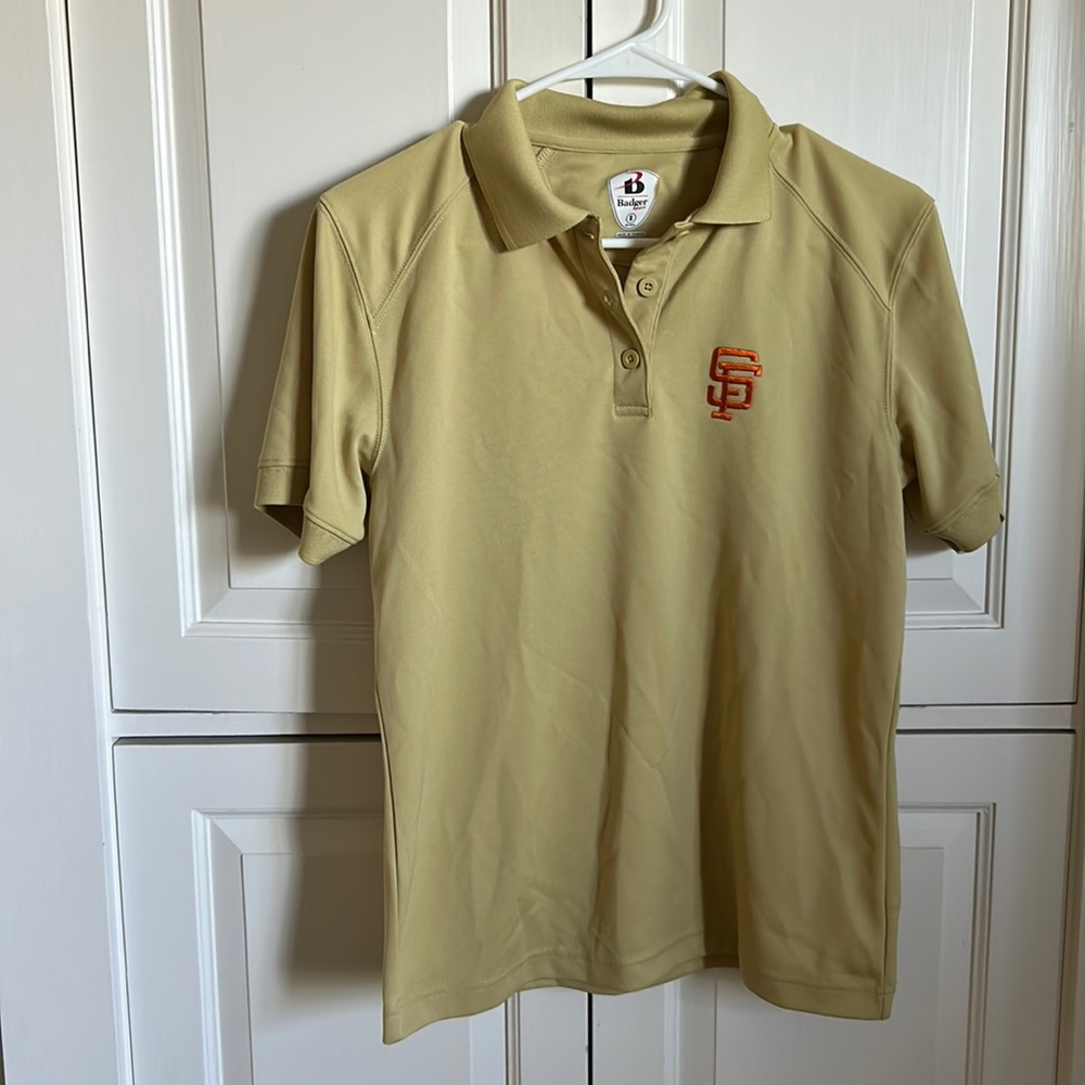 Official Giants collar shirt — green with orange Giants stitching